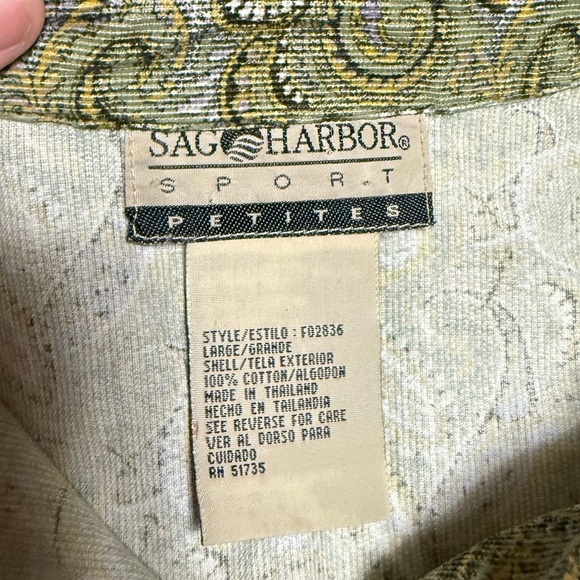 Sag Harbor Cotton Ribbed Paisley Button Up Shirt Women’s Petite Large Corduroy - Picture 4 of 5